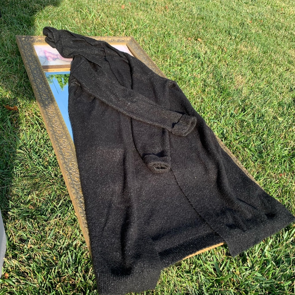 Black Hooded Long Sleeve Cardigan Sweater